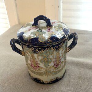 Antique Nippon Cobalt Blue Porcelain Moriage Condensed Milk Jam Container